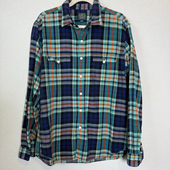 J Crew Men's Sporting Blue Green Flannel Button Down Size L - Picture 2 of 7